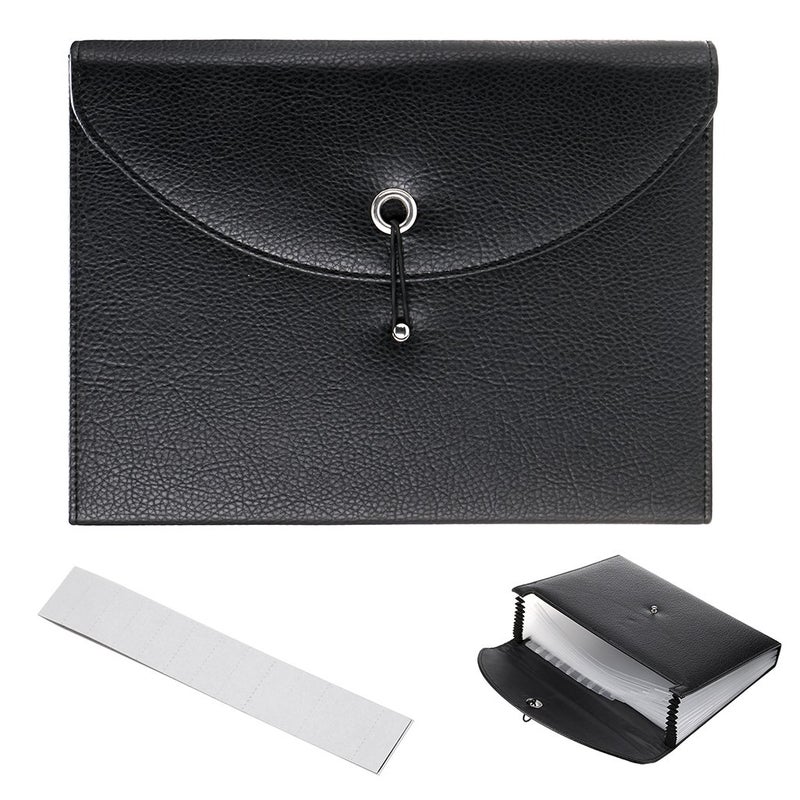 BTSKY PU Leather Expanding File Folders-13 Pockets A4 Letter Size Paper File Folder Accordion Business Document Organizer with Fasteners and Tabs (Black) - Image 1